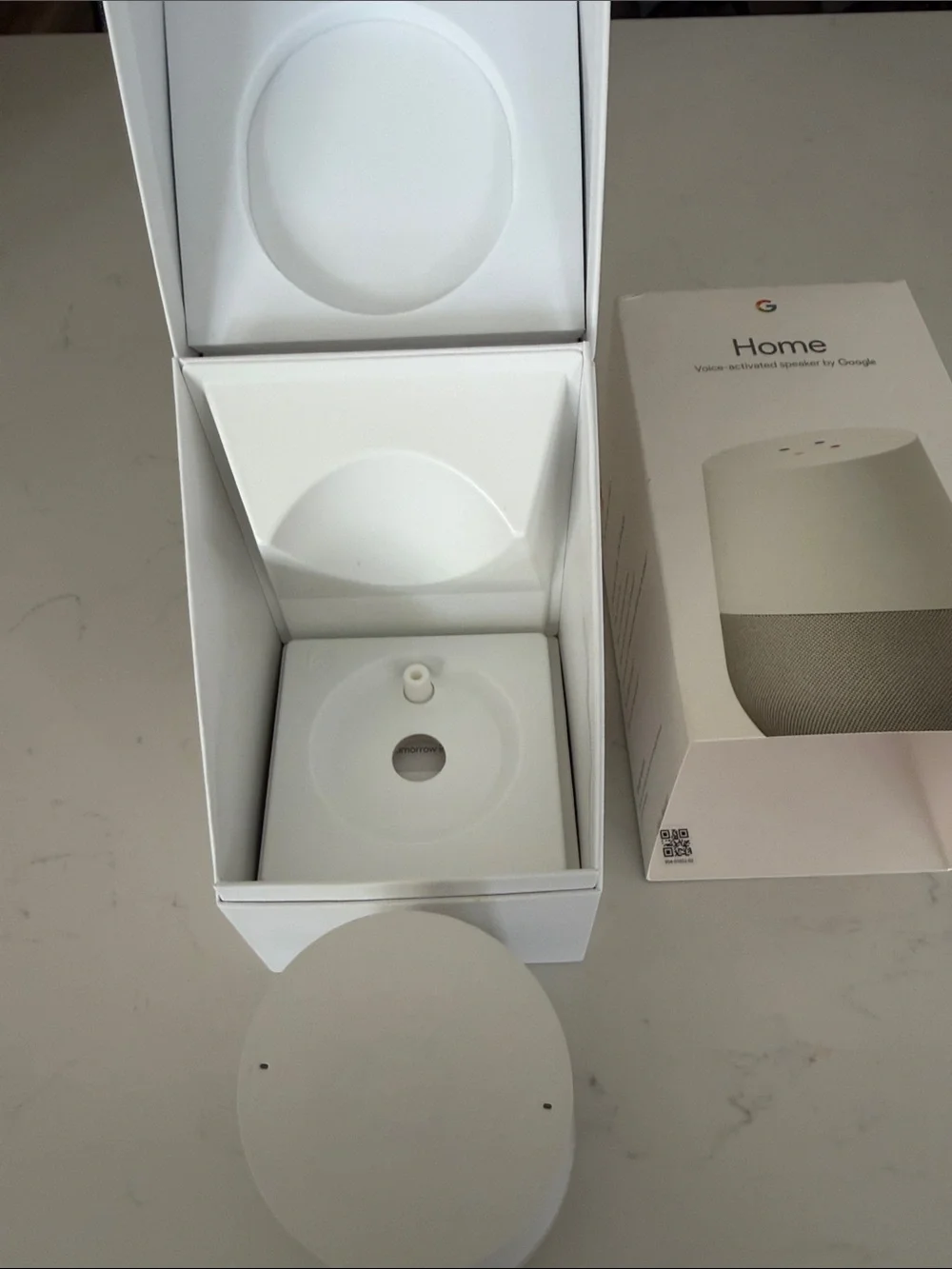 google Home Smart Speaker in White and Gray